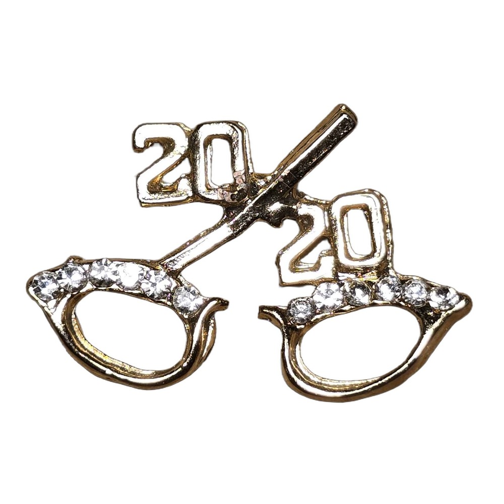 Gold Tone 2020 Glasses Rhinestone Lapel Vest Hat Pin K27
